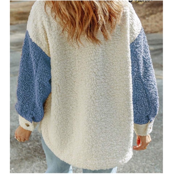 Cozy color Block Button down Pockets Oversized Jacket Shacket - Picture 5 of 6